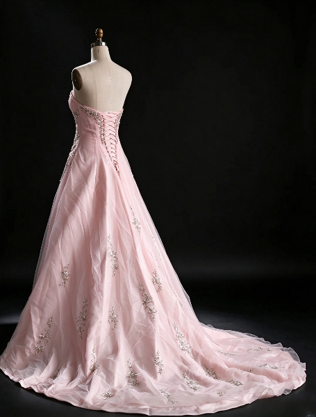 Chic Strapless A-Line Tulle Long Evening Dress Pink Prom Dress DP08014