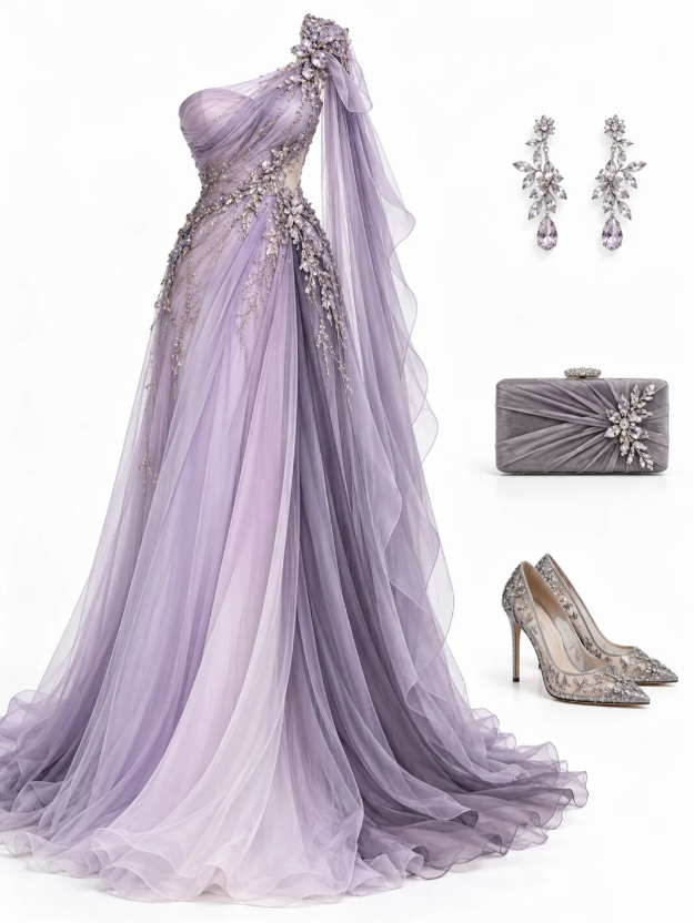 Fairy A-Line Tulle Long Evening Dress Purple Prom Dress DP08027