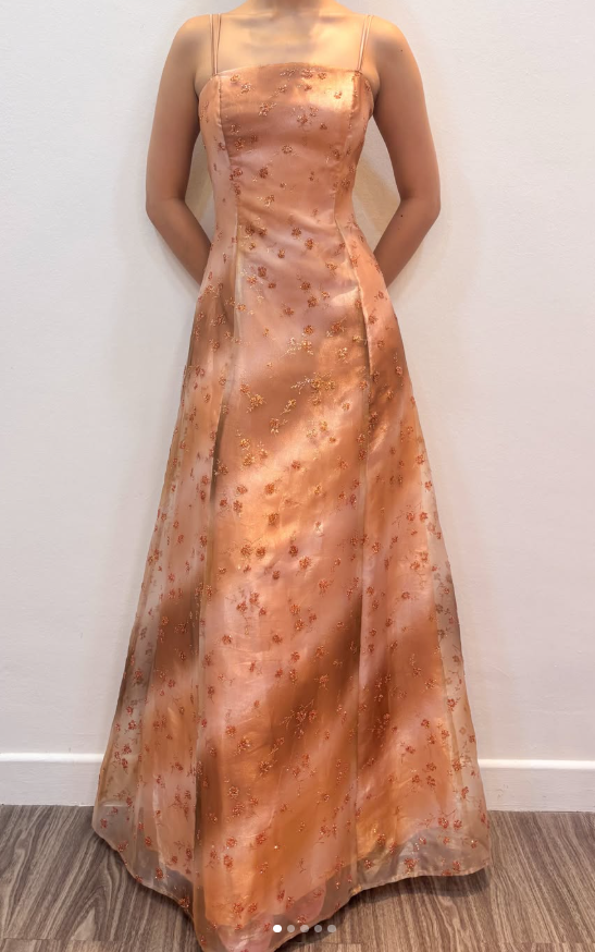 Schönes langes Abendkleid aus Satin in A-Linie, orangefarbenes Ballkleid DP08036