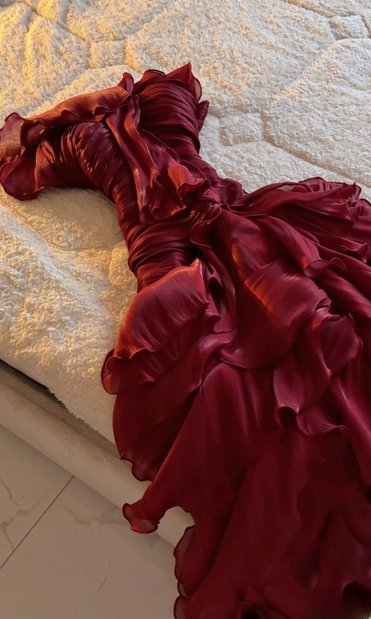 Pretty Sheath Chiffon Long Evening Dress Burgundy Prom Dress DP08065