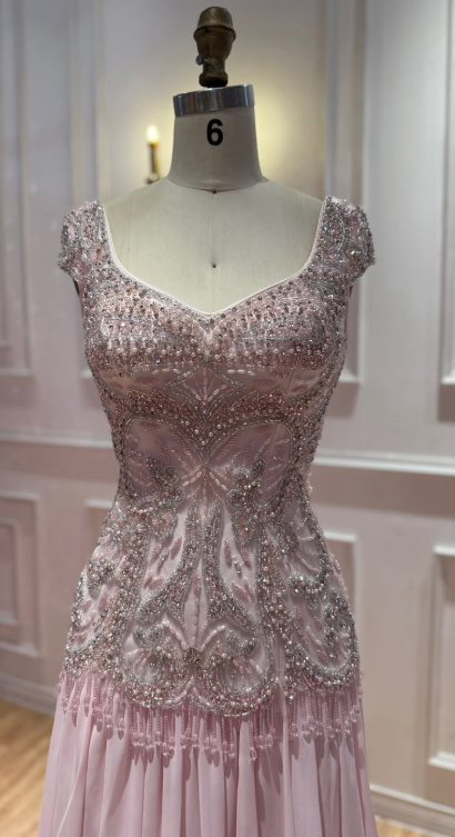 Pretty Sheath Chiffon Beaded Long Evening Dress Pink Prom Dress DP08076