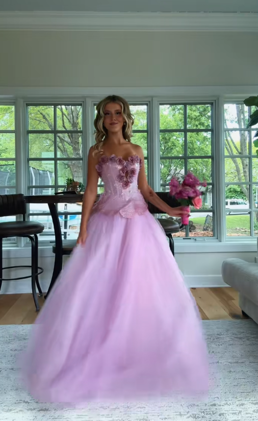 Pretty Pink Prom Dress A-Line Tulle Long Evening Dress DP08108