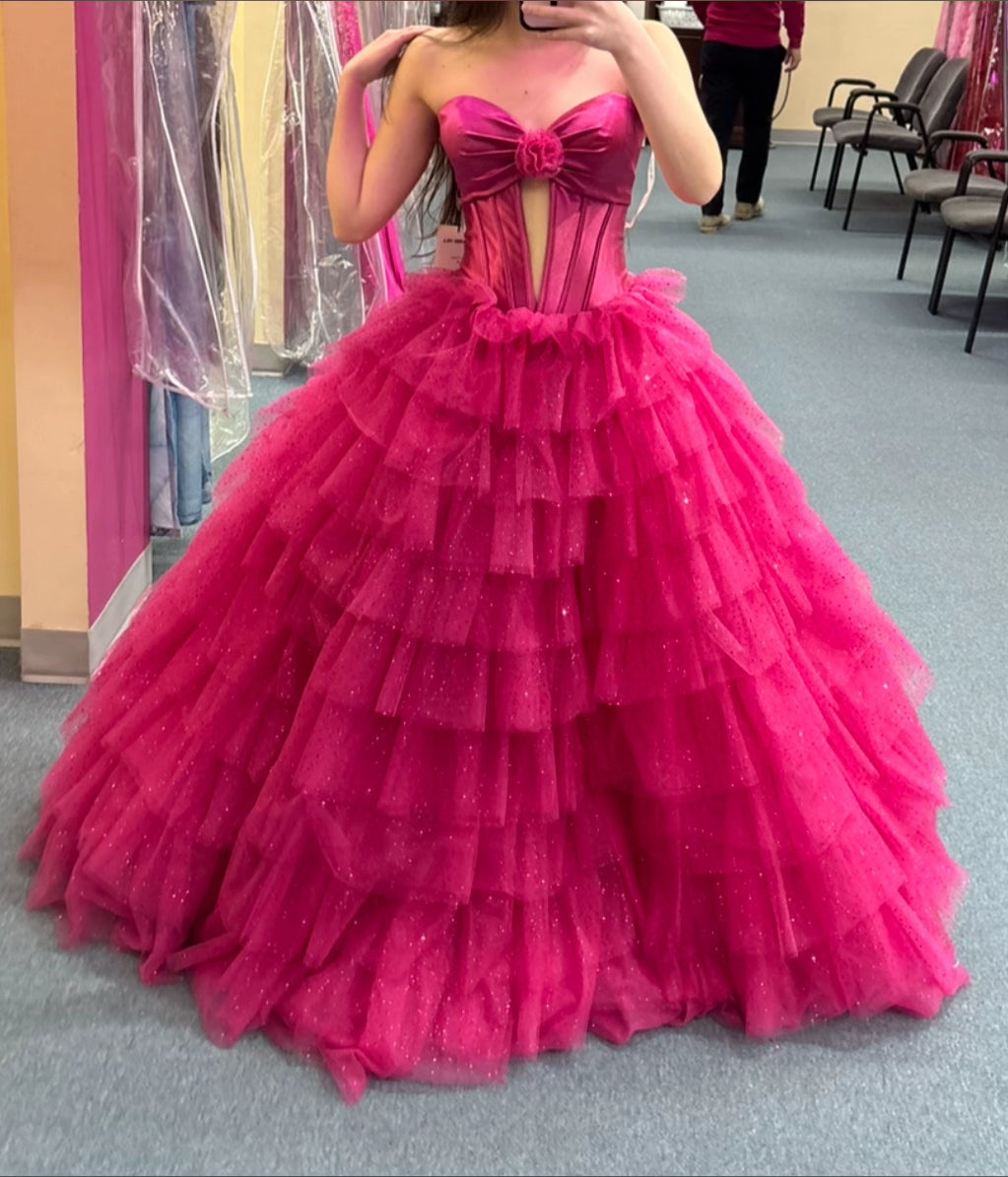 Pretty Hot Pink Prom Dress A-Line Tulle Long Evening Dress DP08109