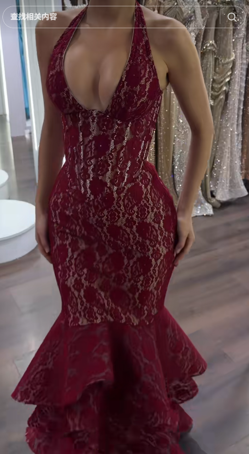 Pretty Burgundy Prom Dress Mermaid Lace Long Evening Dress DP08112