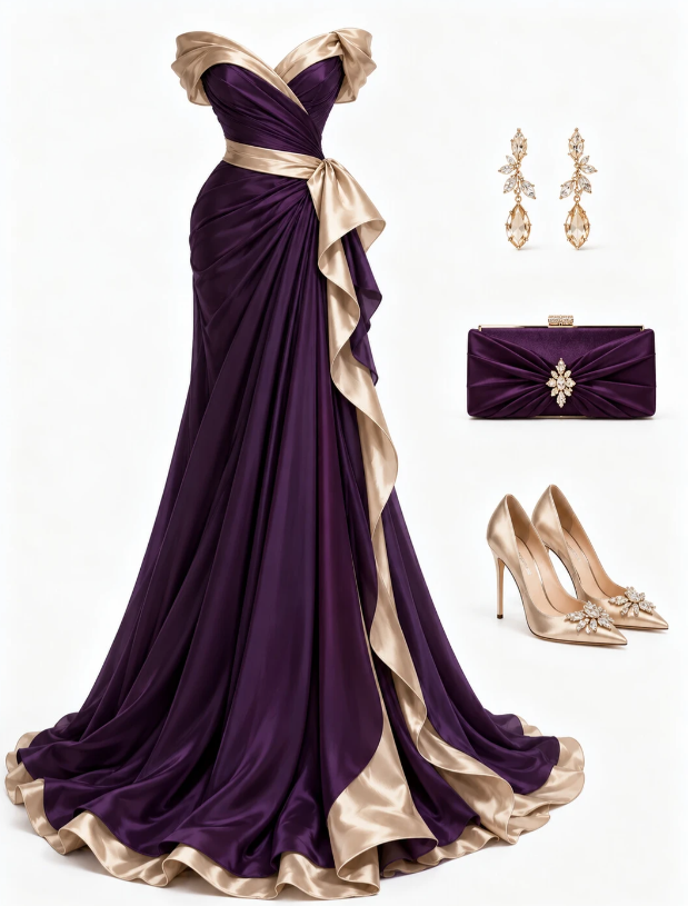 Pretty A-Line Satin Long Evening Dress Deep Purple Prom Dress DP08142