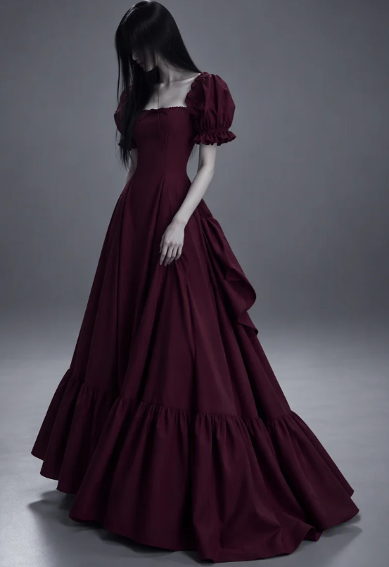 Wunderschönes langes Abendkleid aus Satin in A-Linie, bordeauxrotes Ballkleid DP08162
