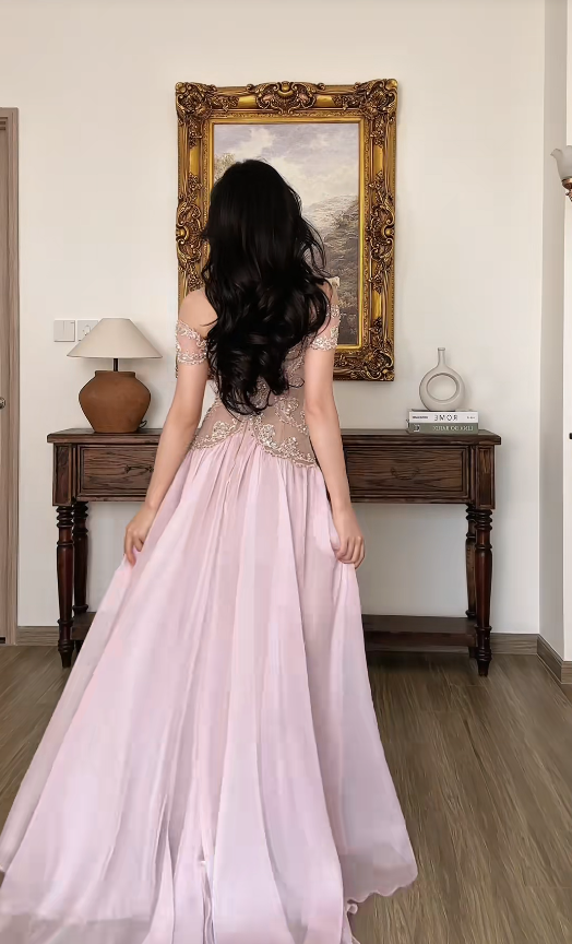 Fairy Pink Prom Dress Sheath Chiffon Long Evening Dress DP08207