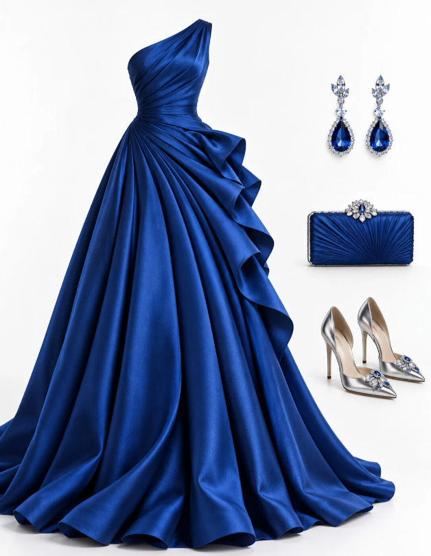Gorgeous Blue Prom Dress A-Line Satin Long Evening Dress DP08244