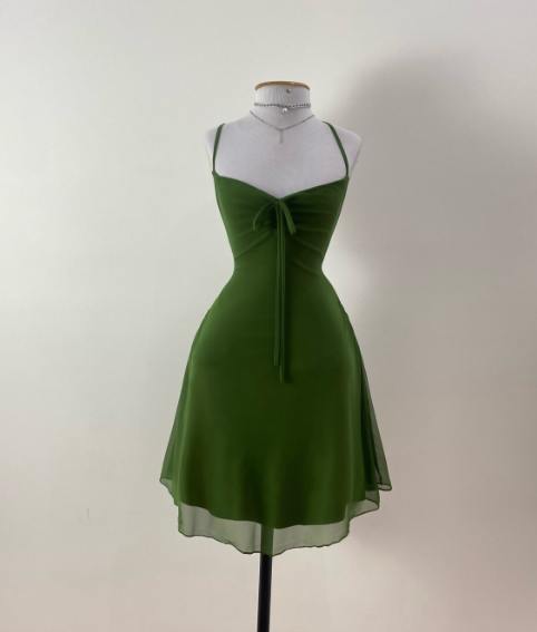 Niedliches kurzes grünes Ballkleid, figurbetontes Chiffonkleid für Geburtstagsfeiern DP08262