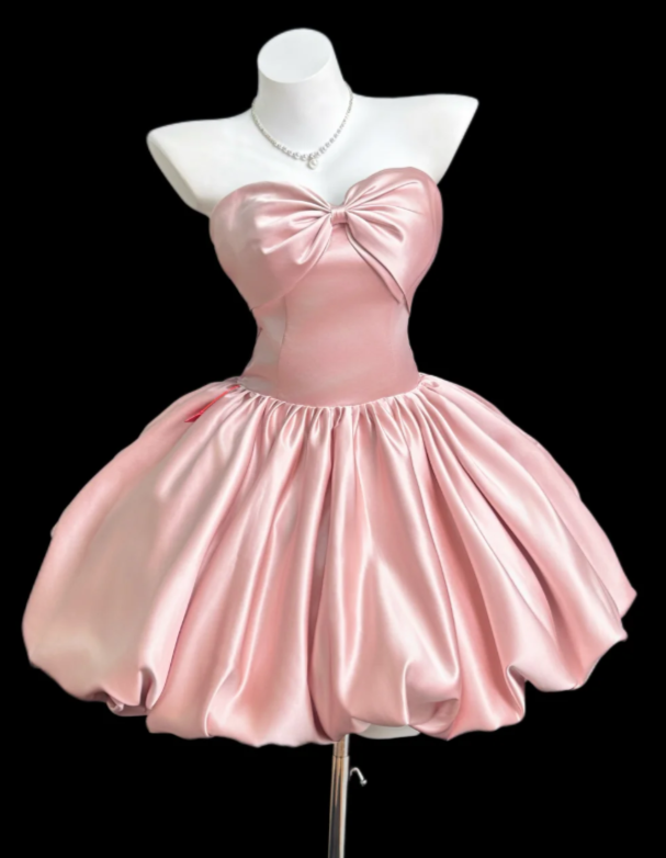 Cute Pink Short Prom Dress A-Line Satin Birthday Party Dress DP08269
