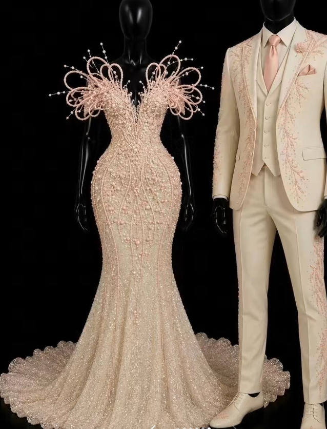 Fashion Champagne Prom Dress Mermaid Sequins Long Evening Dress DP08274