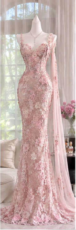 Hübsches rosa Abendkleid, figurbetont, mit Spitze und Schlitz, langes Ballkleid DP08290