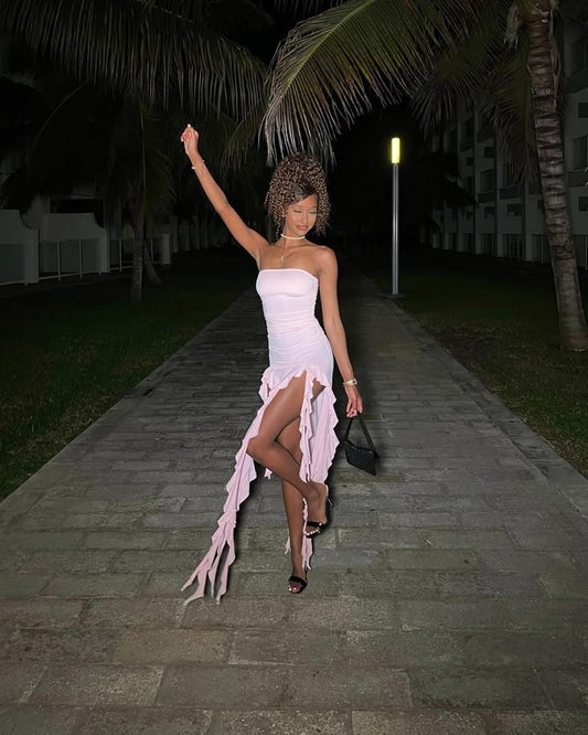 Elegantes Etuikleid in Rosa, trägerlos, lang, Geburtstagskleid, Ballkleid, Baddie, Sommer-Outfit zum 20. Geburtstag, DP1121
