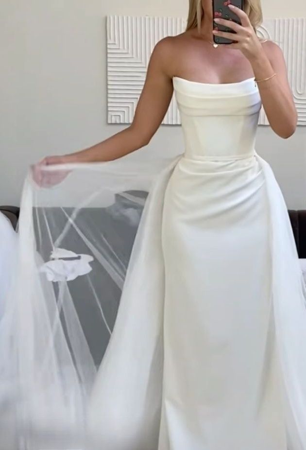 Vintage Bridal Gown Sheath Strapless White Satin Long Wedding Dresses Minimalist Bridal Gowns DP1213