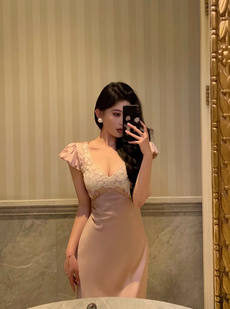 Edles Etuikleid aus rosa Satin, lang, für den 18. Geburtstag, Partykleid, Outfits für den 21. Geburtstag, Ideen für Geburtstagskleider für Frauen, DP1314