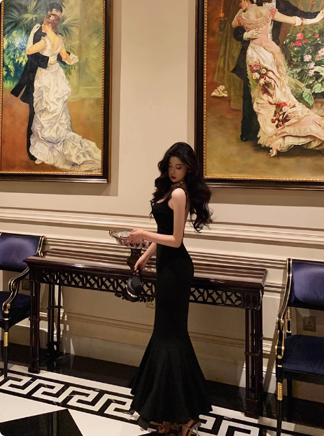 Elegantes Meerjungfrauen-Kleid, quadratisch, schwarz, ärmellos, für den 23. Geburtstag, Partykleid, Geburtstags-Outfits, Geburtstagskleid-Ideen für Frauen, DP1427