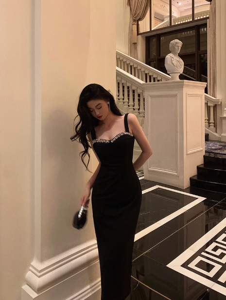 Elegant Mermaid Straps Black 23rd Birthday Dress Party Gown Birthday Outfits Birthday Dress Ideas For Women DP1637