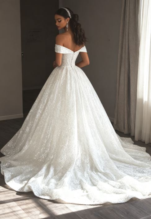 Ethereal Wedding Dress Ball Gown Off The Shoulder Sequin White Wedding Dresses Bridal Gowns DP1676
