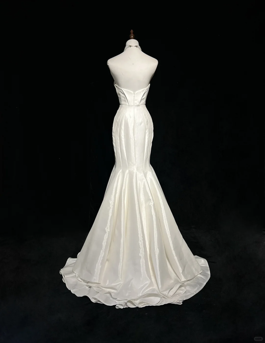 Classic Bridal Gown Mermaid Sweetheart Satin White Wedding Dresses Minimalist Bridal Gowns DP1691