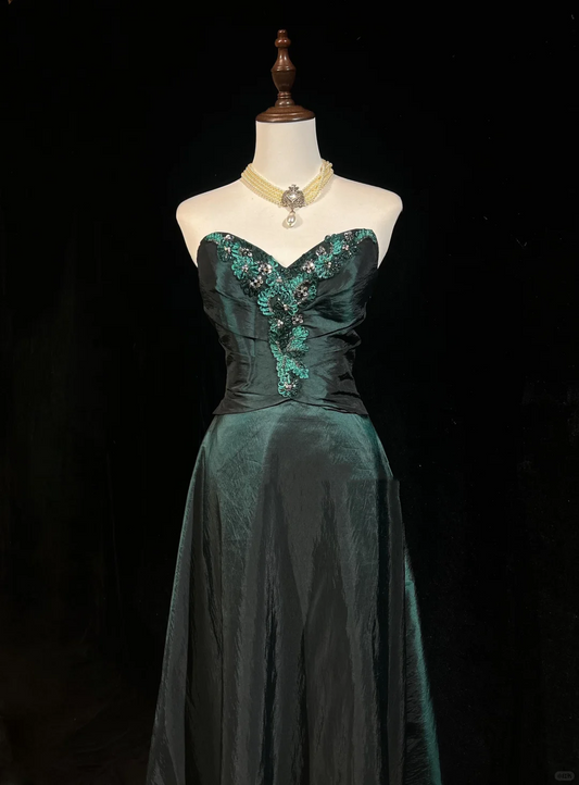 Vintage A line Sweetheart Green Long Prom Dress Party Dress Graduation Dresses Birthday Outfits DP1834