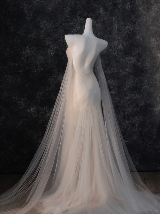 Simple Wedding Dress Mermaid Strapless Light Pink Tulle Long Wedding Dresses Bridal Gowns WD016