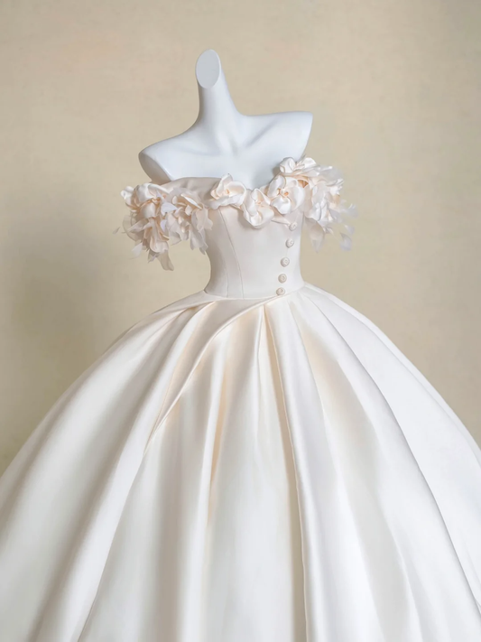 Modest Wedding Dress Ball Gown Off The Shoulder Light Pink Satin Long Wedding Dresses Brides Dress Bridal Gowns DP1976