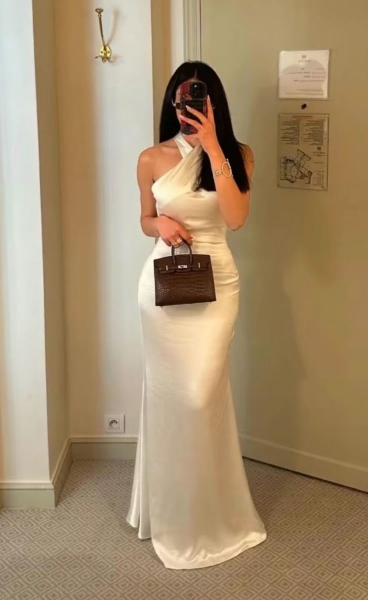 Pretty Mermaid Halter White Satin Party Dresses Formal Summer Wedding Guest Dresses Wedding Guest Outfits DP2117