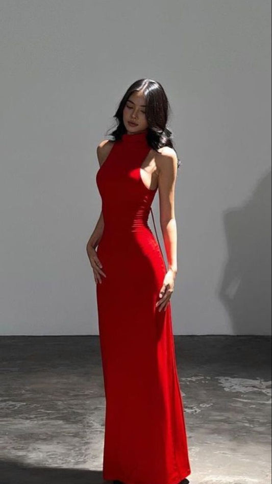 Pretty Sheath High Neck Red Party Dresses Formal Summer Wedding Guest Dresses Wedding Guest Outfits DP2122