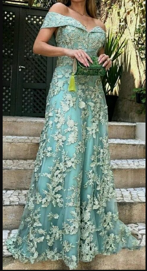 Elegant A-Line Off-the-shoulder Mother of Bride Dress with Tulle Appliques Evening Gown Floor Length For Summer Guest Outfit DP2786