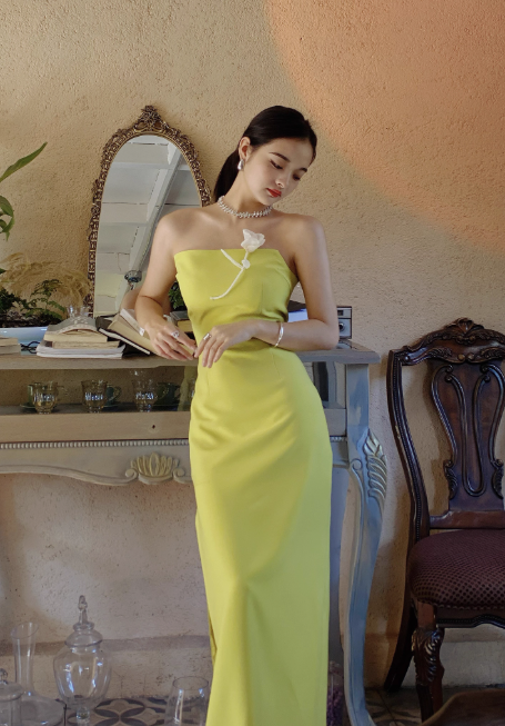 Stunning Sheath Strapless Evening Gown Satin Green Modest Formal Dress Party Dress DP2794
