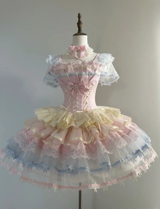 Vintage Square Neck Ball Gown Lace Tulle Short Lolita Dress Cute 18th Birthday Outfit DP2943
