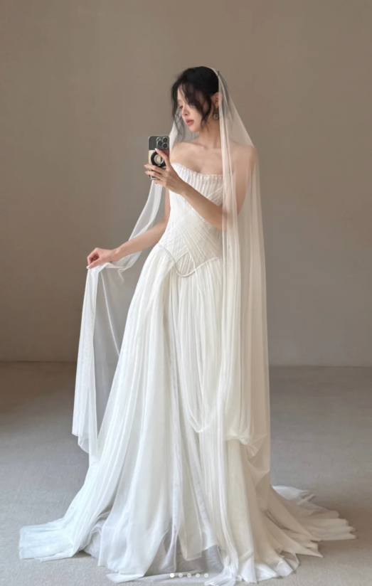 Modest Sheath Chiffon Wedding Dresses, Sleeveless Bridal Gowns Simple Wedding Gowns DP3073