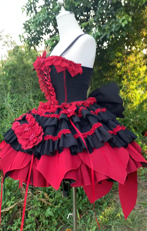 Cute Spaghetti Strap Ball Gown Short Birthday Dresses Red Lolita Dresses DP3125