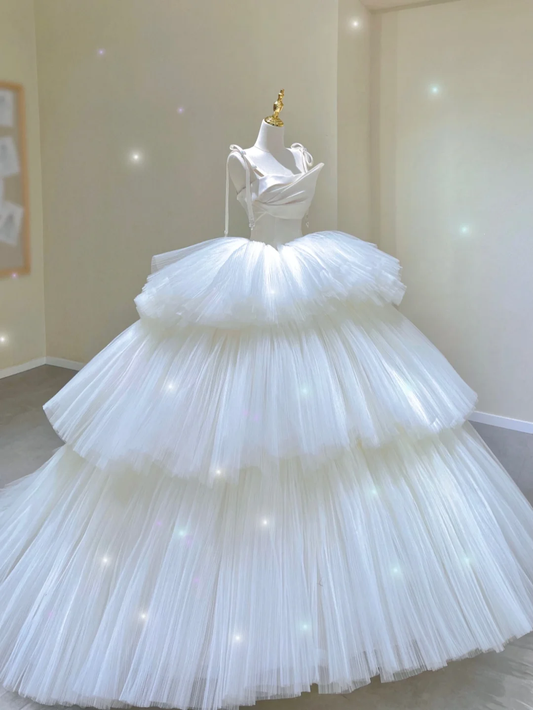 Timeless Ball Gown Strapless Tulle Long White Wedding Dresses Brides Dress DP339