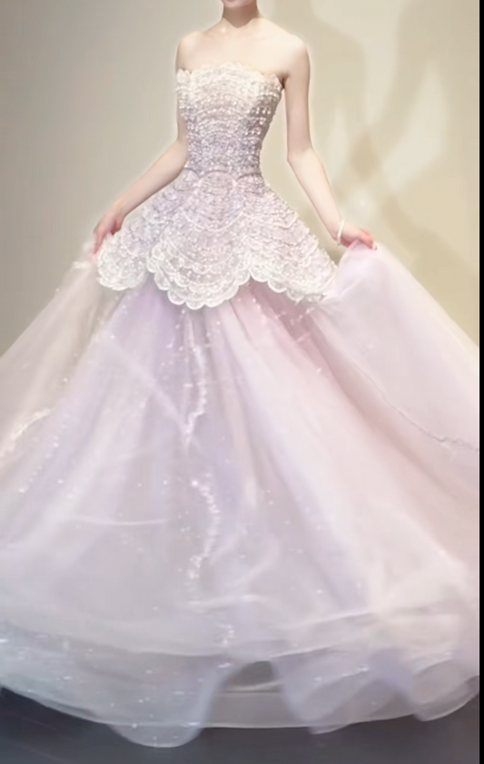 Cute Strapless A-Line Pink Long Prom Dresses Tulle Pink Birthday Dresses Sweet 16 Dress DP3768