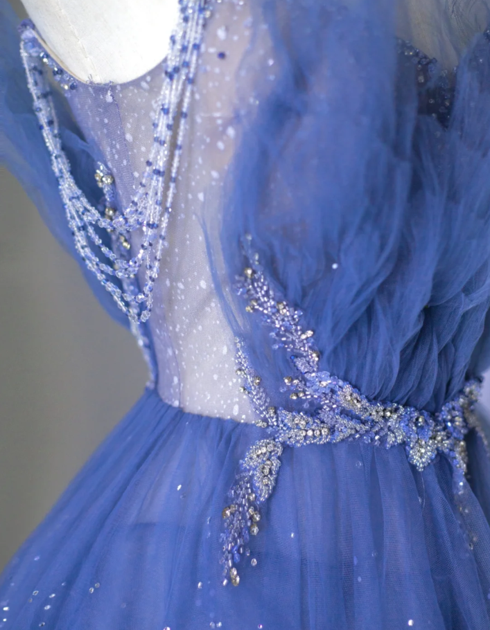 Classy Ball Gown Spaghetti Straps Royal Blue Tulle Prom Dresses Birthday Dresses Dance Party Dress Graduation Prom Dresses DP510