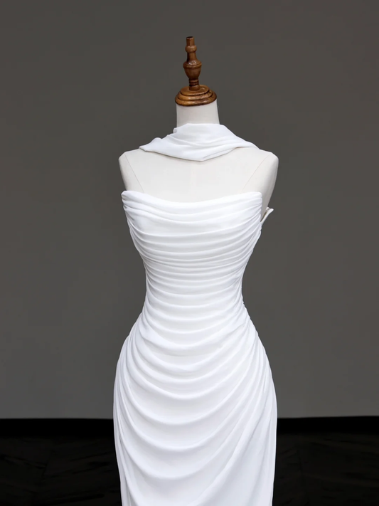 Unique Bridal Gown Mermaid Strapless White Chiffon Wedding Dresses Bridal Gowns DP703