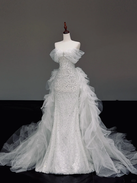 Timeless Bridal Gown Mermaid Sweetheart White Tulle Wedding Dresses Bridal Gowns DP873