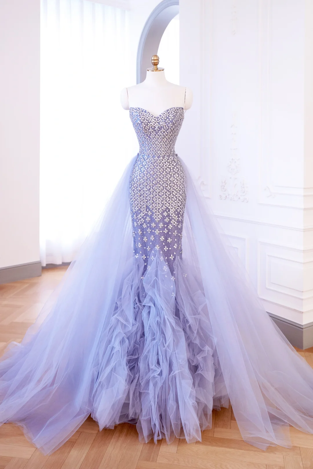 Classy Mermaid Lilac Sweetheart Tulle Beads Sequin Long Evening Gowns Party Dress Evening Dresses DP905