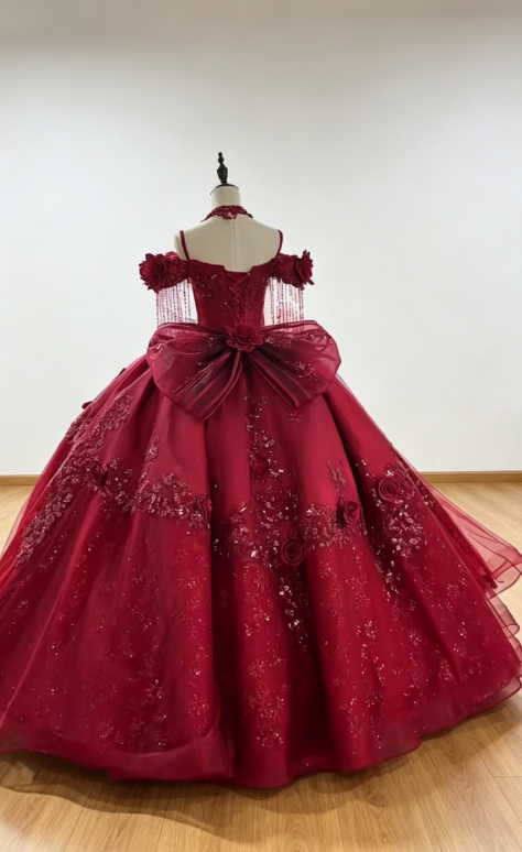 Chic Burgundy Sweet 16 Dress Satin Off-shoulder Ball Gown Quinceacera Dress DQ012