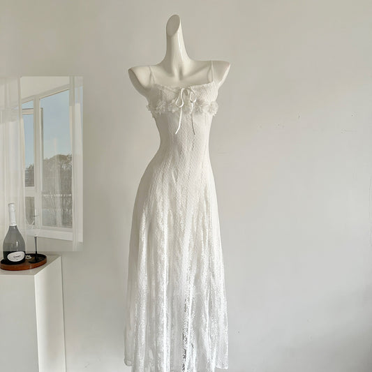 Cute A Line Spaghetti Straps Ivory Lace Summer Dress Holiday Party Outfits For Women DP0100