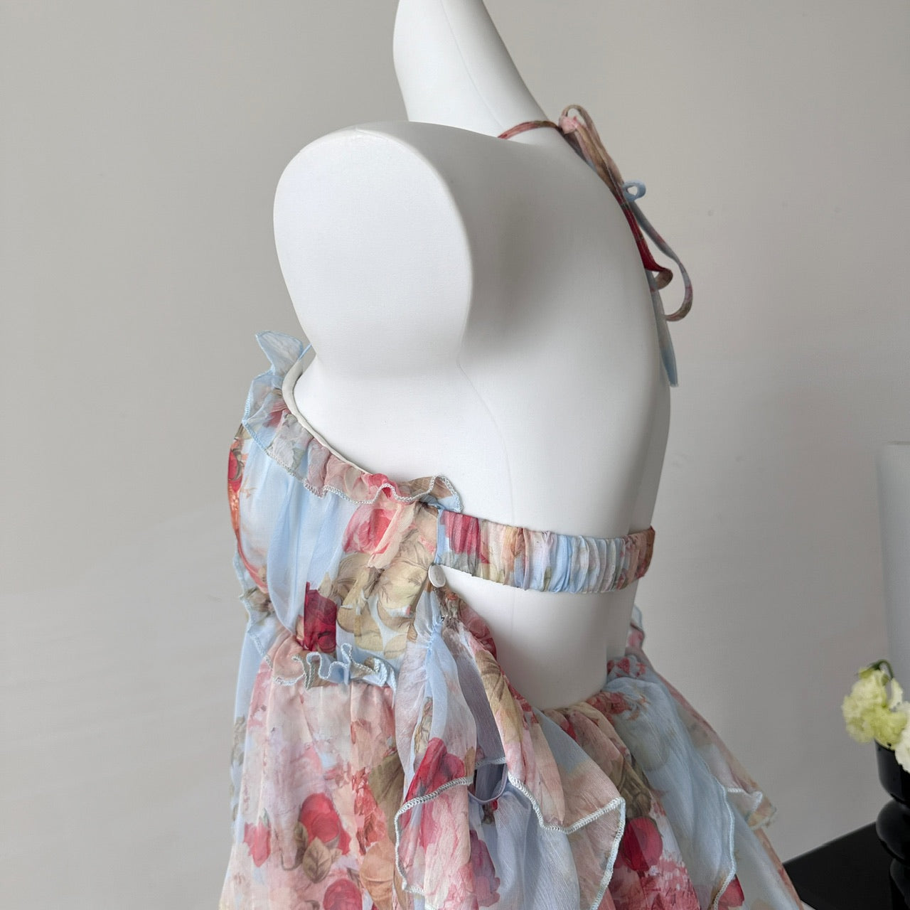 Sweet A Line Halter Pink Floral Summer Short Women Dresses DP0015