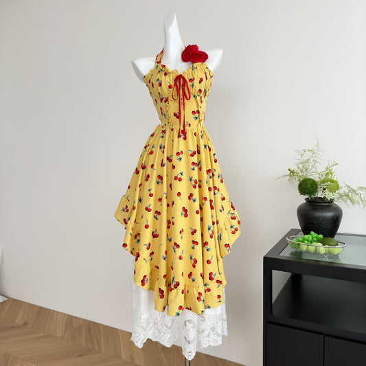 Einfaches A-Linie Neckholder-Sommerkleid in Gelb, Urlaubspartykleid, Geburtstags-Outfits für Teenager, DP1404