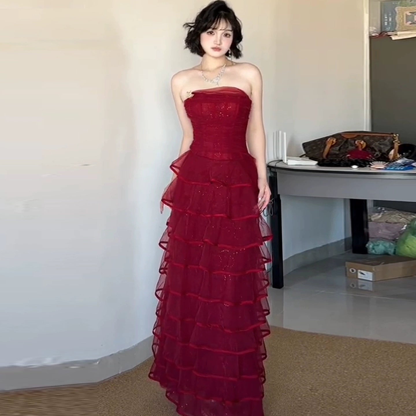 Burgundy Women's Dress S762