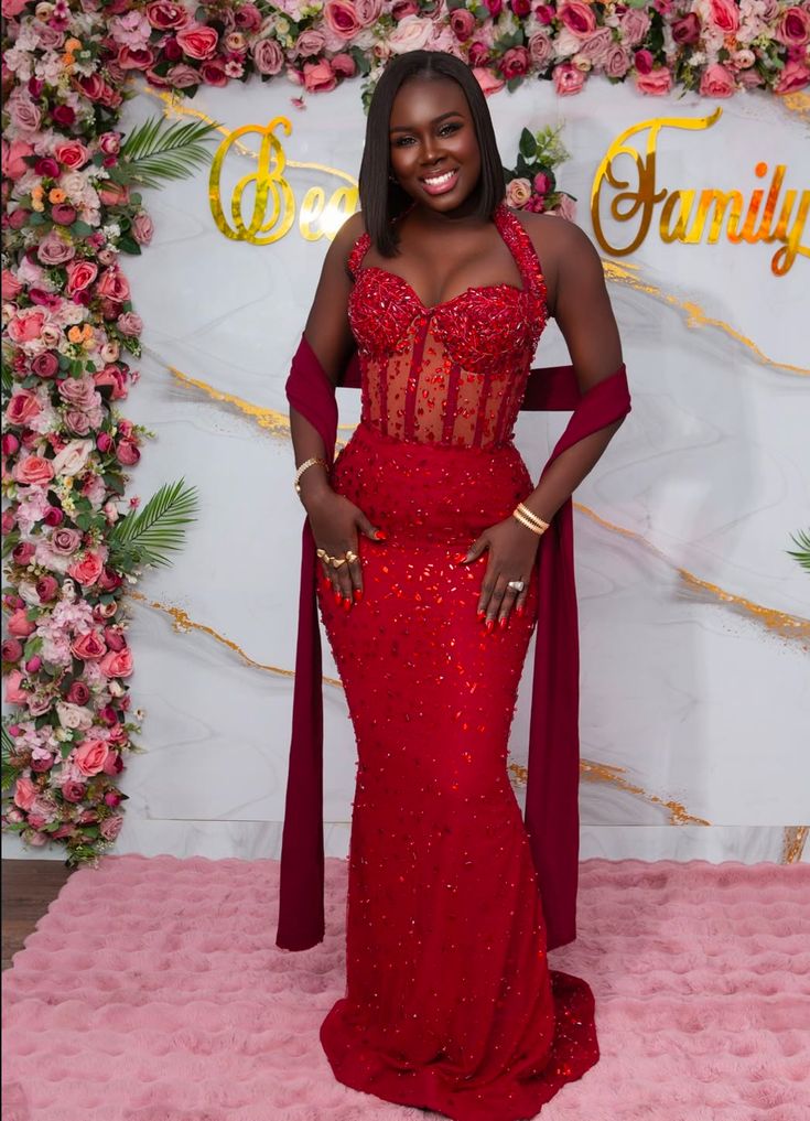 Robe de bal longue sirène à paillettes rouges et dos nu, robe de soirée noire pour fille, D2557