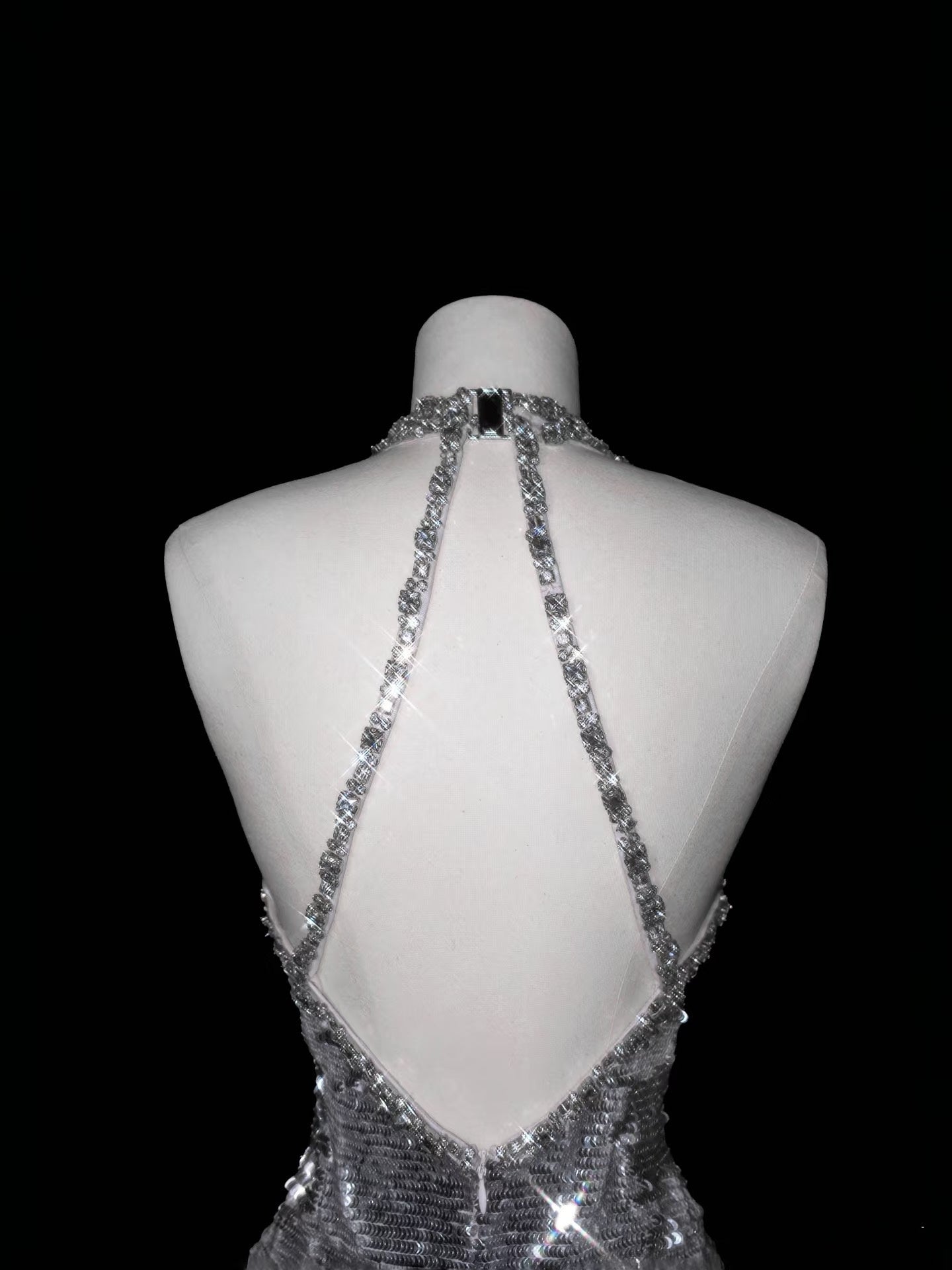 Glitzerndes Meerjungfrau-Kleid mit V-Ausschnitt, silberne Pailletten, langes Ballkleid, Partykleid, Abschlusskleider D2737