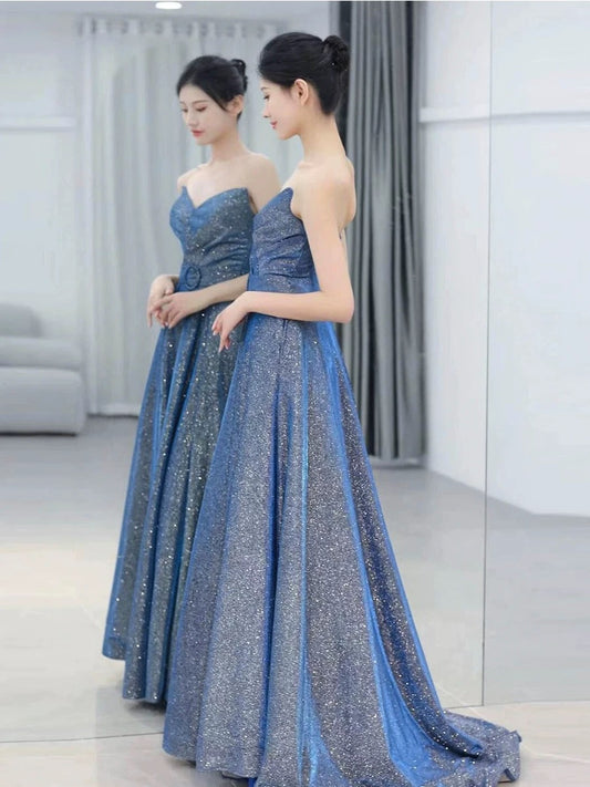 Classy Ballkleid Schatz Blau Pailletten Abendkleid Lange Ballkleider H2871