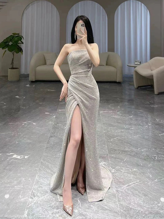 Edle Meerjungfrau trägerloses Pailletten Abendkleid Lange Ballkleider H2886