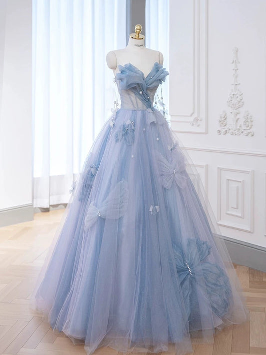 Edel Elegante Ballkleid Liebsten Blau Tüll Blumen Ballkleider H2891