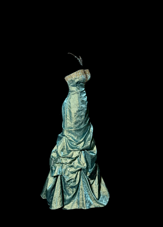 Elegantes Ballkleid mit trägerlosem blauen ärmellosen langen Ballkleider H2971